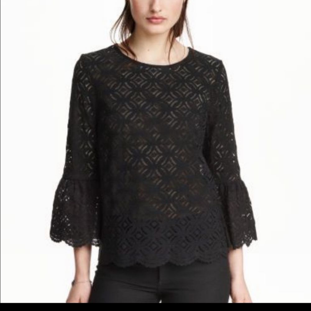 NWT H&M Lace Bell Sleeve Blouse Size 12.